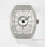 AB Factory V3 Copy Franck Muller Vanguard Classical Diamond-set Watch White Gummy Strap